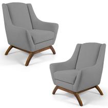 Kit 2 Poltronas Decorativas Base Manu Madeira Juliet C-416 Linho Cinza - Domi Kit 2 Poltronas Decorativas Base Manu Madeira Juliet C-416 Linho Cinza - Domi
