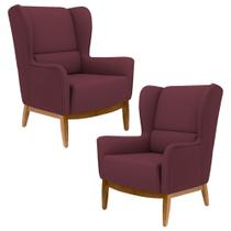 Kit 2 Poltronas Decorativas Base Manu Madeira Milena B-278 Veludo Marsala - Domi Kit 2 Poltronas Decorativas Base Manu Madeira Milena B-278 Veludo Marsala - Domi