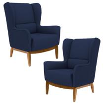Kit 2 Poltronas Decorativas Base Manu Madeira Milena B-287 Veludo Marinho - Domi Kit 2 Poltronas Decorativas Base Manu Madeira Milena B-287 Veludo Marinho - Domi