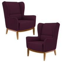 Kit 2 Poltronas Decorativas Base Manu Madeira Milena B-292 Veludo Uva - Domi Kit 2 Poltronas Decorativas Base Manu Madeira Milena B-292 Veludo Uva - Domi