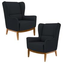 Kit 2 Poltronas Decorativas Base Manu Madeira Milena B-300 Veludo Preto - Domi Kit 2 Poltronas Decorativas Base Manu Madeira Milena B-300 Veludo Preto - Domi