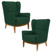 Kit 2 Poltronas Decorativas Base Manu Madeira Milena B-303 Veludo Verde Musgo - Domi Kit 2 Poltronas Decorativas Base Manu Madeira Milena B-303 Veludo Verde Musgo - Domi