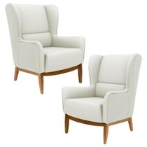 Kit 2 Poltronas Decorativas Base Manu Madeira Milena C-26 Corano Bege - Domi Kit 2 Poltronas Decorativas Base Manu Madeira Milena C-26 Corano Bege - Domi