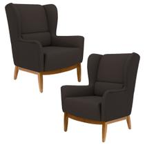 Kit 2 Poltronas Decorativas Base Manu Madeira Milena C-34 Corano Marrom - Domi Kit 2 Poltronas Decorativas Base Manu Madeira Milena C-34 Corano Marrom - Domi