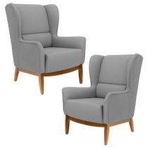 Kit 2 Poltronas Decorativas Base Manu Madeira Milena C-416 Cinza Escuro - Domi Kit 2 Poltronas Decorativas Base Manu Madeira Milena C-416 Cinza Escuro - Domi