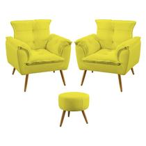 Kit 2 Poltronas Decorativas Beta e Puff Solar Suede Amarelo Aradecor
