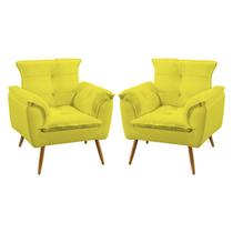 Kit 2 Poltronas Decorativas Beta Sued Amarelo Aradecor Kit 2 Poltronas Decorativas Beta Sued Amarelo Aradecor