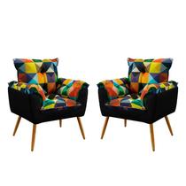 Kit 2 Poltronas Decorativas Beta Sued Estampado Colorido com Preto Aradecor Kit 2 Poltronas Decorativas Beta Sued Estampado Colorido com Preto Aradecor