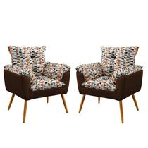 Kit 2 Poltronas Decorativas Beta Sued Estampado Laranja com Marrom Aradecor
