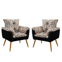 Kit 2 Poltronas Decorativas Beta Sued Estampado Laranja com Preto Aradecor