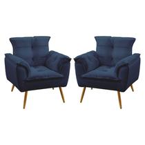 Kit 2 Poltronas Decorativas Beta Suede Azul Marinho Aradecor