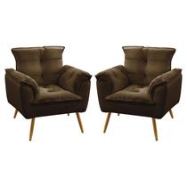 Kit 2 Poltronas Decorativas Beta Suede Marrom Aradecor