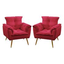 Kit 2 Poltronas Decorativas Beta Suede Vermelho Aradecor Kit 2 Poltronas Decorativas Beta Suede Vermelho Aradecor