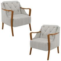 Kit 2 Poltronas Decorativas Braços em Madeira Hand Linho Cru G45 - Gran Belo Kit 2 Poltronas Decorativas Braços em Madeira Hand Linho Cru G45 - Gran Belo