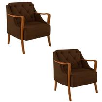 Kit 2 Poltronas Decorativas Braços em Madeira Hand Veludo Marrom G45 - Gran Belo Kit 2 Poltronas Decorativas Braços em Madeira Hand Veludo Marrom G45 - Gran Belo