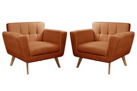 Kit 2 Poltronas Decorativas Bruna Sala de Estar Quarto Recepção Laranja Terracota