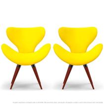 Kit 2 Poltronas Decorativas Cadeiras Egg Amarela com Base Fixa de Madeira - Clefatos