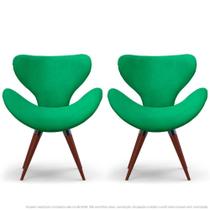 Kit 2 Poltronas Decorativas Cadeiras Egg Verde com Base Fixa de Madeira - Clefatos