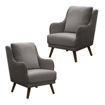 Kit 2 Poltronas Decorativas Catar com Tachas Suede Cinza G33 - Gran Belo
