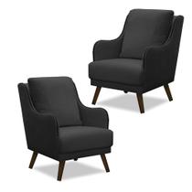 Kit 2 Poltronas Decorativas Catar com Tachas Veludo Cinza Chumbo G33 - Gran Belo