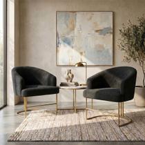 Kit 2 Poltronas Decorativas Chiara Base Aço Dourado Preto Mobília Decor Kit 2 Poltronas Decorativas Chiara Base Aço Dourado Preto Mobília Decor