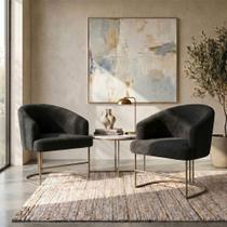 Kit 2 Poltronas Decorativas Chiara Base de Aço Preto Mobília Decor
