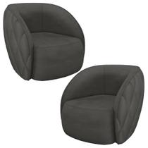 Kit 2 Poltronas Decorativas Clarke Veludo Cinza G45 - Gran Belo