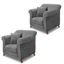 Kit 2 Poltronas Decorativas com 2 Almofadas Armstrong Veludo Cinza G63 - Gran Belo