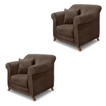 Kit 2 Poltronas Decorativas com 2 Almofadas Armstrong Veludo Marrom G63 - Gran Belo