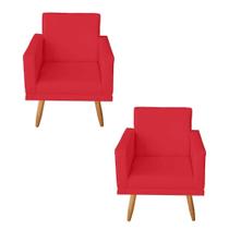 Kit 2 Poltronas Decorativas com Estrutura Madeira Maciça Pés Palito Nina Vermelho Mafer