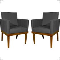 Kit 2 Poltronas Decorativas Divine Base Reforçada de Madeira Suede Cinza