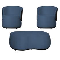 Kit 2 Poltronas Decorativas e 1 Puff Grande Estilo Orgânico Beatriz Suede Composê material sintético Preto - Estopar