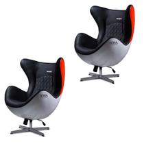 Kit 2 Poltronas Decorativas Egg Chair MP4 SN 88 Branco/Vermelho G53 - Gran Belo