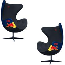 Kit 2 Poltronas Decorativas Egg Chair RB Nº33 c/Regulagem de Altura Azul/Preto G53 - Gran Belo