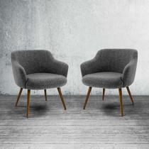 Kit 2 Poltronas Decorativas Em Linho Mescla Preto Pés Palito Alya - Larbelle