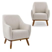 Kit 2 Poltronas Decorativas Em Linho Off White Base De Madeira Berenice - Larbelle