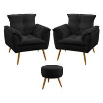 Kit 2 Poltronas Decorativas Estofada Beta e Puff Solar Sued Preto Aradecor Kit 2 Poltronas Decorativas Estofada Beta e Puff Solar Sued Preto Aradecor