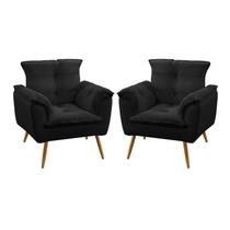 Kit 2 Poltronas Decorativas Estofada Beta Sued Preto Aradecor Kit 2 Poltronas Decorativas Estofada Beta Sued Preto Aradecor