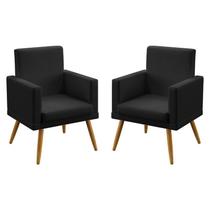 Kit 2 Poltronas Decorativas Estofada Nina Com Rodapé Sued Preto Aradecor