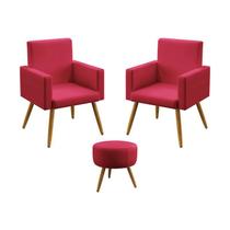 Kit 2 Poltronas Decorativas Estofada Nina e Puff Solar Sued Vermelho Aradecor Kit 2 Poltronas Decorativas Estofada Nina e Puff Solar Sued Vermelho Aradecor