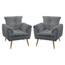 Kit 2 Poltronas Decorativas Estofada para Sala de Estar Beta Sued Cinza Aradecor