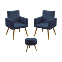 Kit 2 Poltronas Decorativas Estofada Para Sala De Estar Nina e Puff Solar Sued Azul Marinho Aradecor Kit 2 Poltronas Decorativas Estofada Para Sala De Estar Nina e Puff Solar Sued Azul Marinho Aradecor