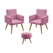 Kit 2 Poltronas Decorativas Estofada Para Sala De Estar Nina e Puff Solar Sued Rosê Aradecor Kit 2 Poltronas Decorativas Estofada Para Sala De Estar Nina e Puff Solar Sued Rosê Aradecor