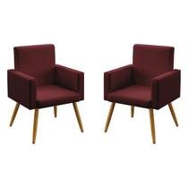 Kit 2 Poltronas Decorativas Estofada Para Sala De Estar Nina Sued Bordô Aradecor