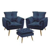 Kit 2 Poltronas Decorativas Estofada Para Sala De Estar Opala e Puff Lunar Sued Azul Marinho Aradecor Kit 2 Poltronas Decorativas Estofada Para Sala De Estar Opala e Puff Lunar Sued Azul Marinho Aradecor