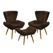 Kit 2 Poltronas Decorativas Estofada Para Sala De Estar Polaris e Puff Polar Sued Marrom Aradecor