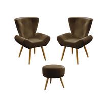 Kit 2 Poltronas Decorativas Estofada Para Sala De Estar Polaris e Puff Solar Sued Marrom Aradecor Kit 2 Poltronas Decorativas Estofada Para Sala De Estar Polaris e Puff Solar Sued Marrom Aradecor