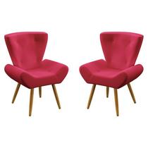Kit 2 Poltronas Decorativas Estofada Para Sala De Estar Polaris Sued Vermelho Aradecor