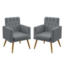 Kit 2 Poltronas Decorativas Estofada Para Sala De Estar Vega Com Rodapé E Botões Capitonê Sued Cinza Aradecor