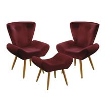 Kit 2 Poltronas Decorativas Estofada Polaris e Puff Polar Sued Bordô Aradecor